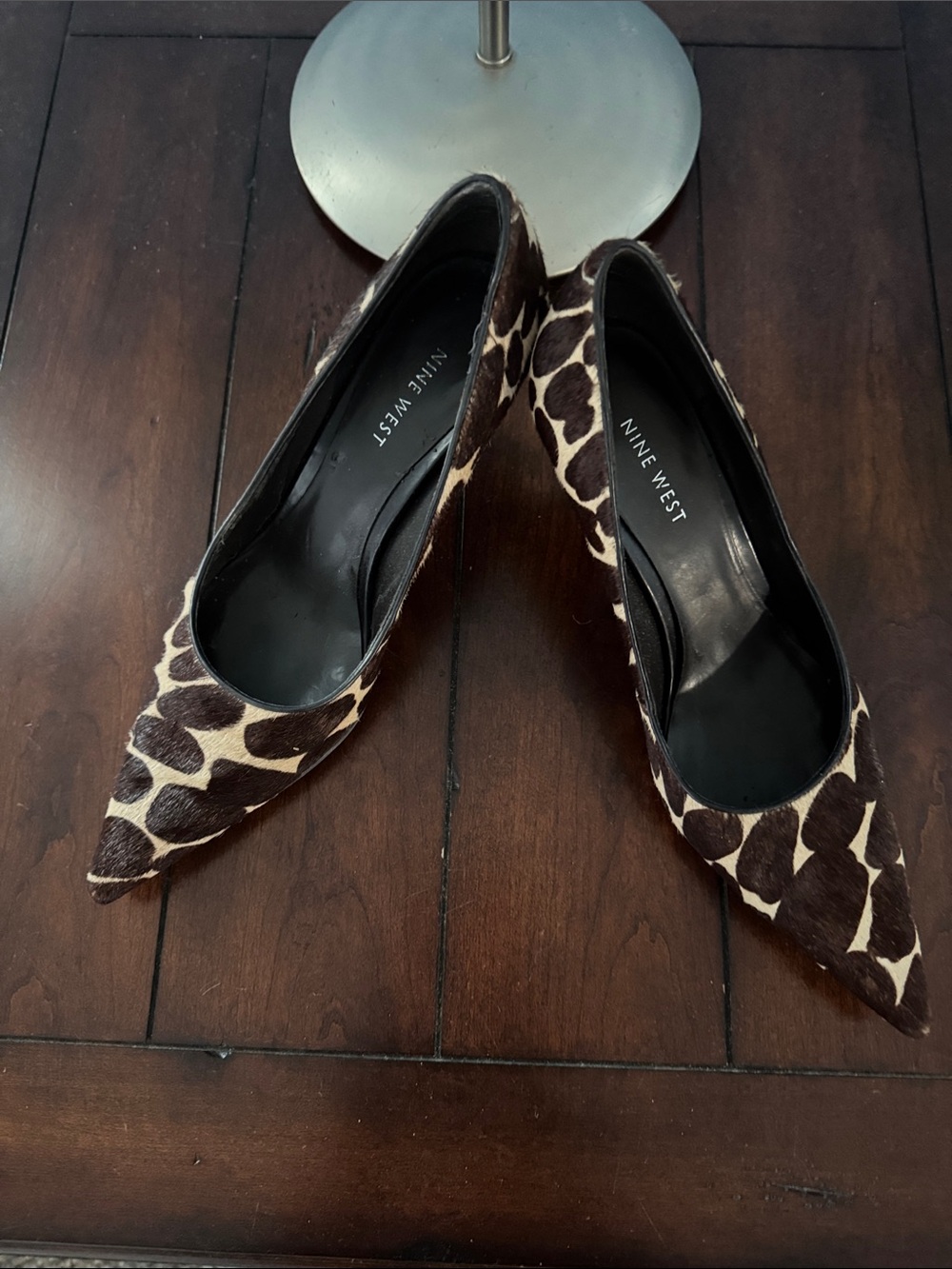 Nine West Brown and Cream Giraffe-Print Pointed Toe Pumps
